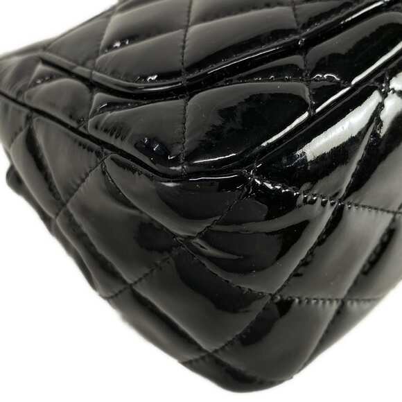 Chanel Mini Square Flap Bag Patent Leather Quilted Black/Silver CC Authentic - Picture 9 of 16